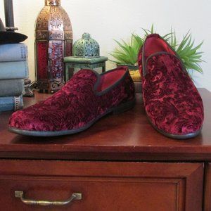 Velvet Embossed Red Loafers